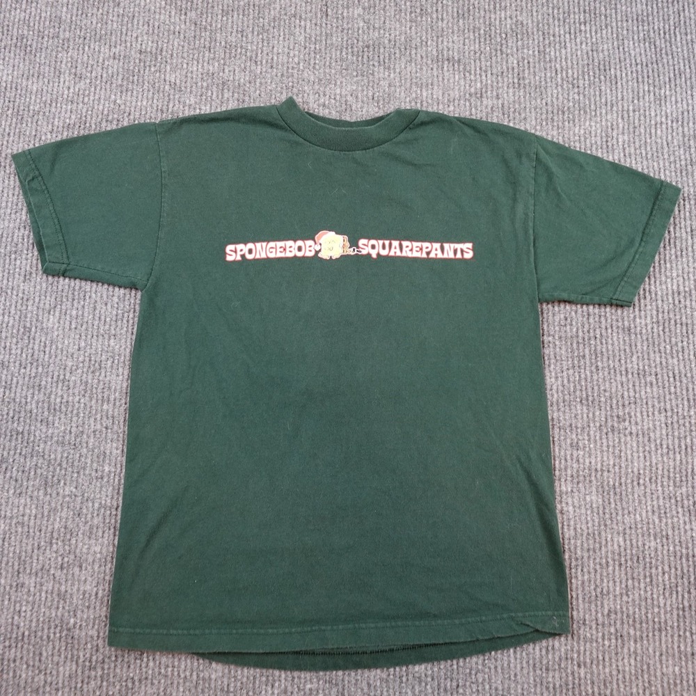 Vintage SpongeBob SquarePants Shirt Mens Medium Green Christmas Graphic 2002